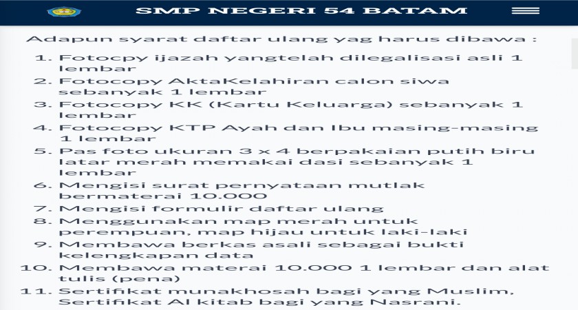 Info terkait Pengaduan PPDB SMPN 54 Batam