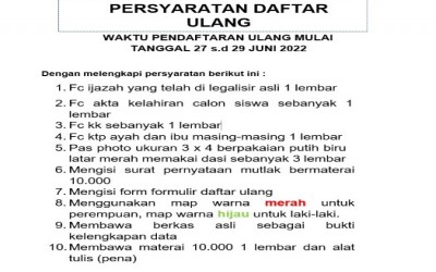 PERSYARATAN DAFTAR ULANG PPDB SMPN 54 BATAM 2022